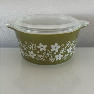 VTG Pyrex #473 Baking Dish W/Lid Spring Blossom Crazy Daisy 1 Qt Casserole